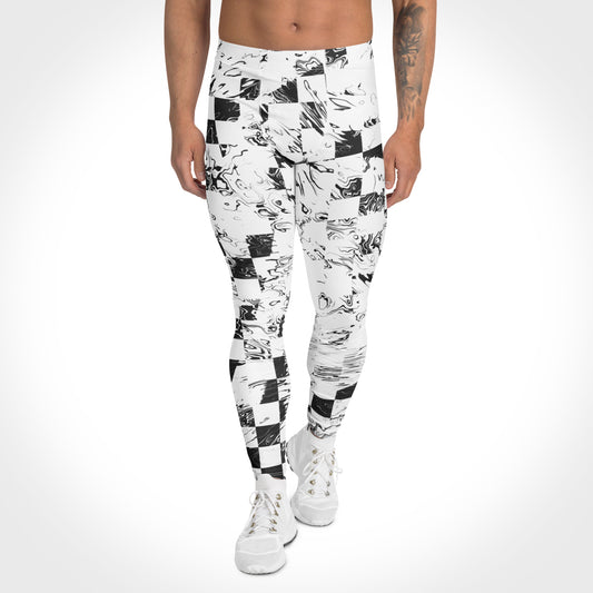 Herren-Leggings Finish Line von Bachblatt mit schwarz-weißem Muster – Vorderansicht am Model.