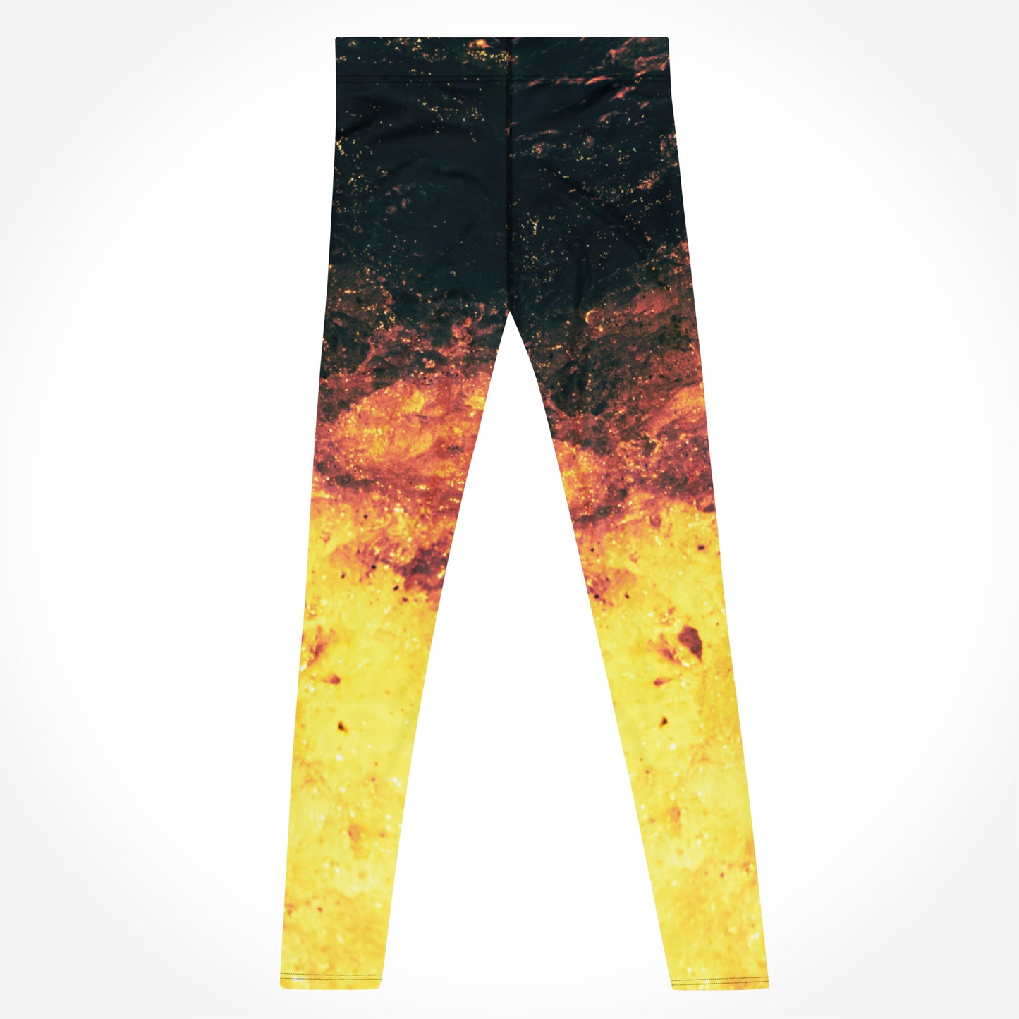 Fiery Waves Herrenleggings von Bachblatt von hinten. Die Leggings ist flach abgebildet.