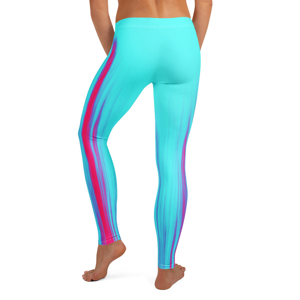 Eine Frau trägt die Moving Forest One Pink Tourquise Waist Damen Leggings von Bachblatt. Ansicht von hinten.